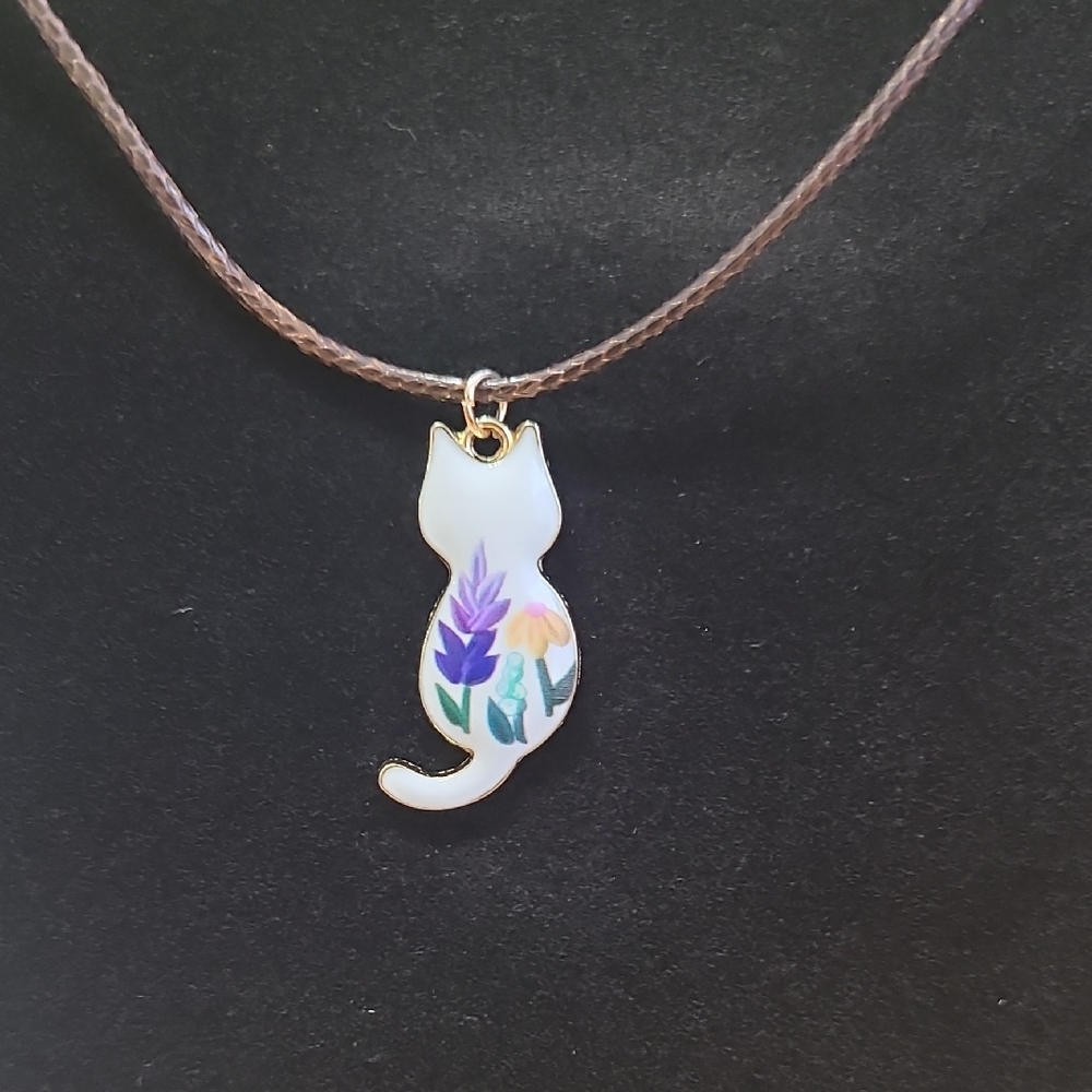 3/$10 Cat Pendant Necklace with Floral Design